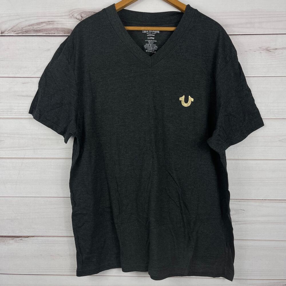 MENS TRUE RELIGION LOUNGEWEAR HORSESHOE CHARCOAL V-NECK T-SHIRT SIZE XL